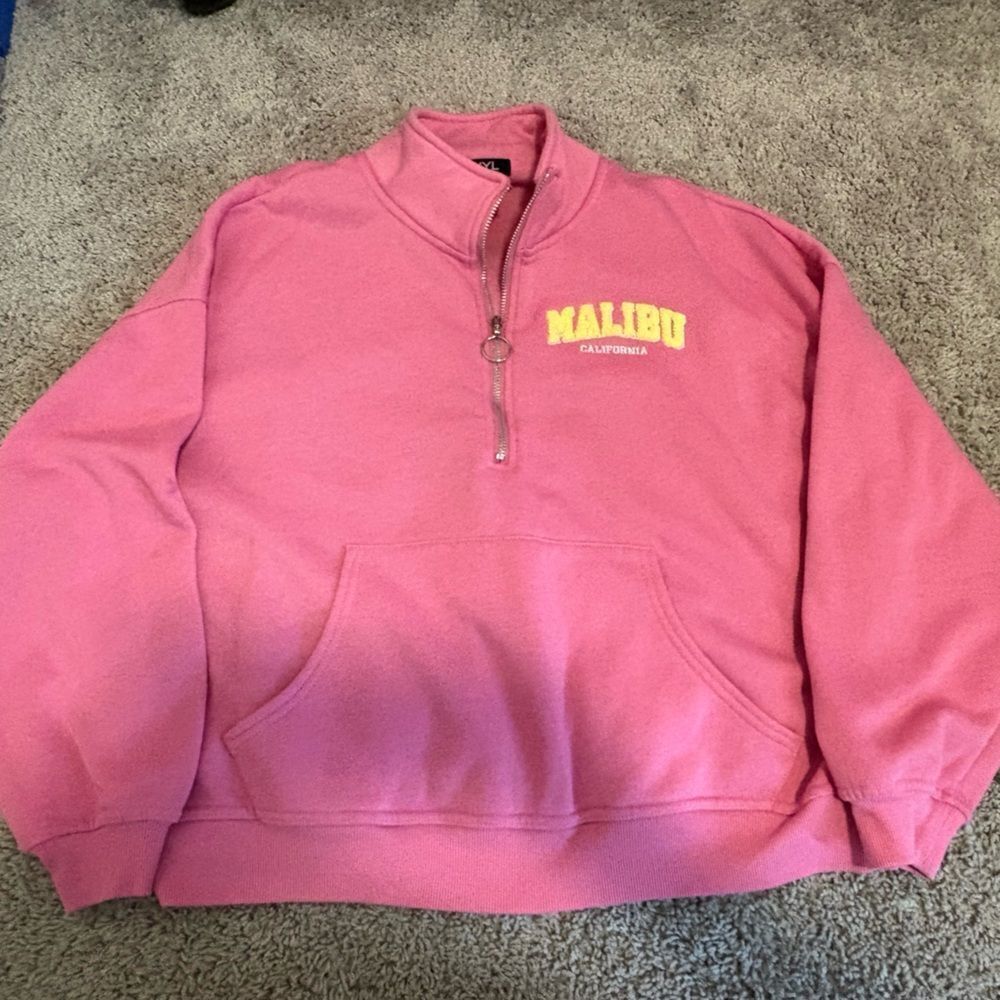 Malibu California Pink Crpped Half-Zip Sweatshirt